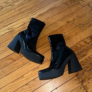 Black pvc ankle heeled boots